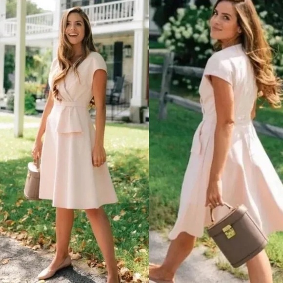 Gal Meets Glam Oatmeal Lydia Double Face Twist Short Sleeve Dress Women's Size 4 - Picture 1 of 9